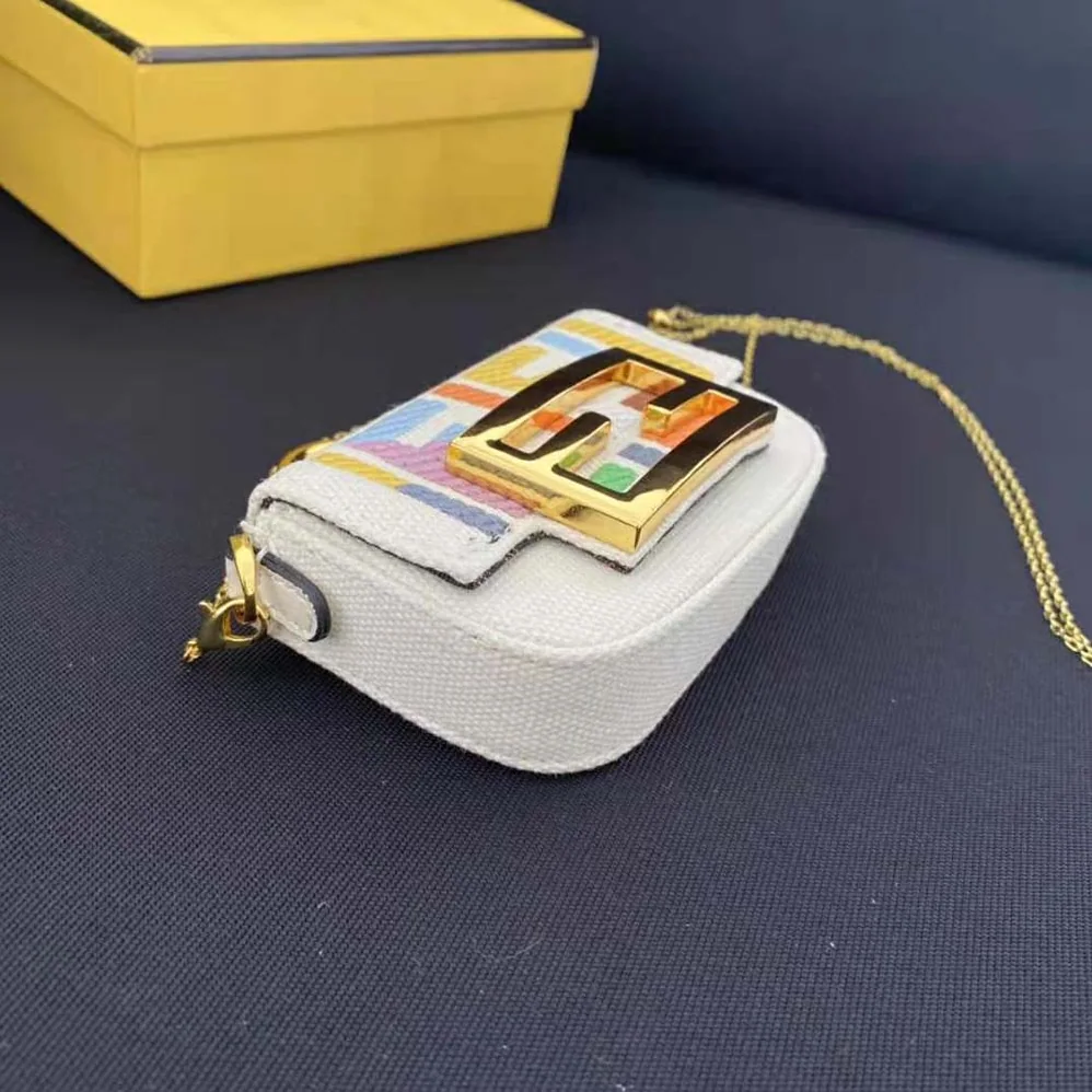 Fendi Nano Baguette Charm Beige Canvas Charm for Women