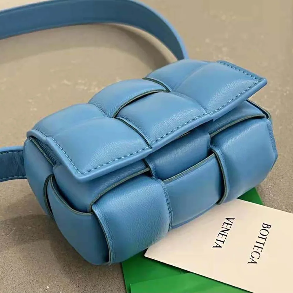 Bottega Veneta Candy Padded Cassette Mini Padded Intreccio Leather Cross-Body Bag for Women in Blue Bottega Veneta Candy Padded Cassette Mini Padded Intreccio Leather Cross-Body Bag for Women in Blue