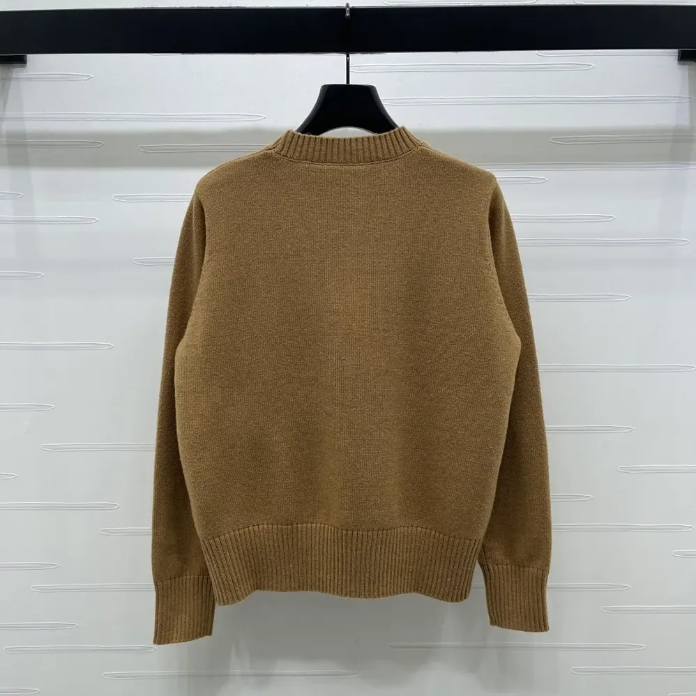 Prada Cashmere And Wool Prada Logo Crew-Neck Sweater for Women in Camel Brown