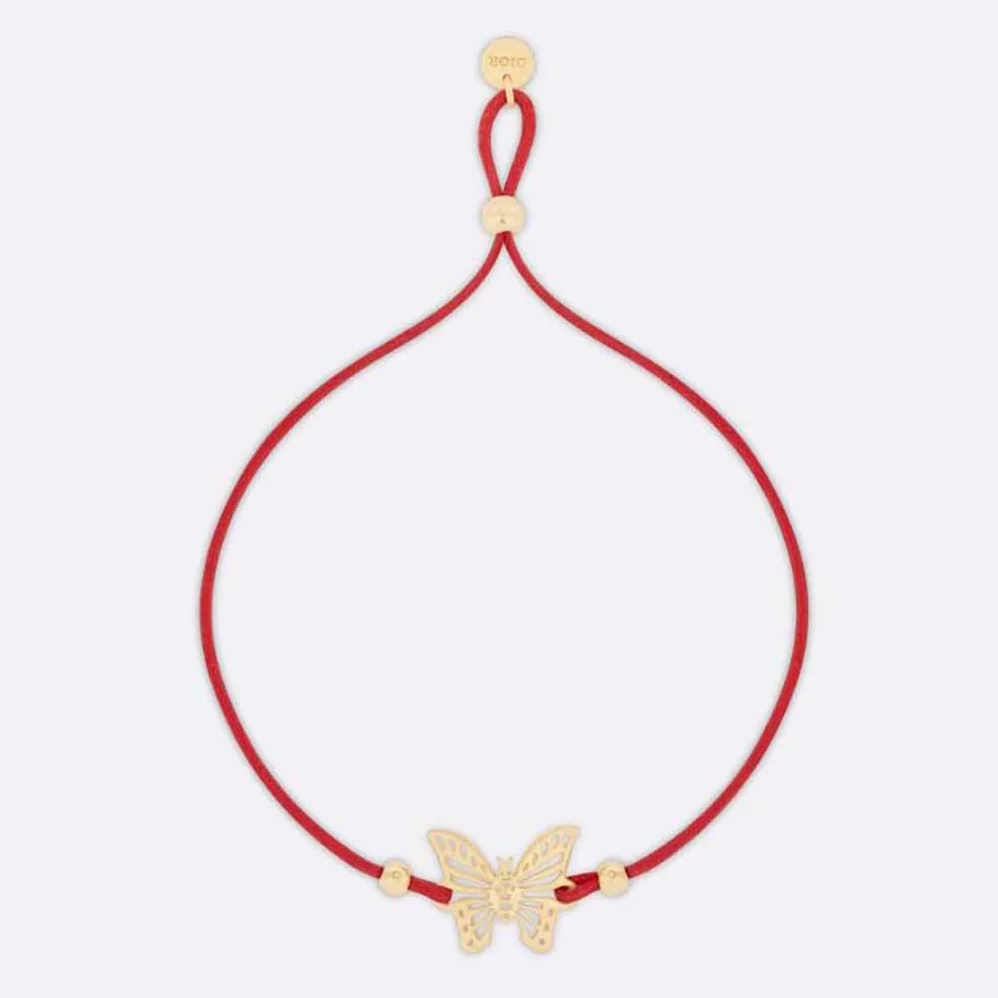 Dior Diorelita Bracelet Gold-Finish Metal and Red Cotton for Women Dior Diorelita Bracelet Gold-Finish Metal and Red Cotton for Women