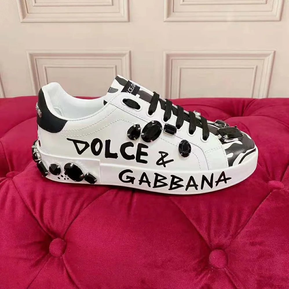 Dolce Gabbana D&G Calfskin Portofino Sneakers with Embroidery for Unisex