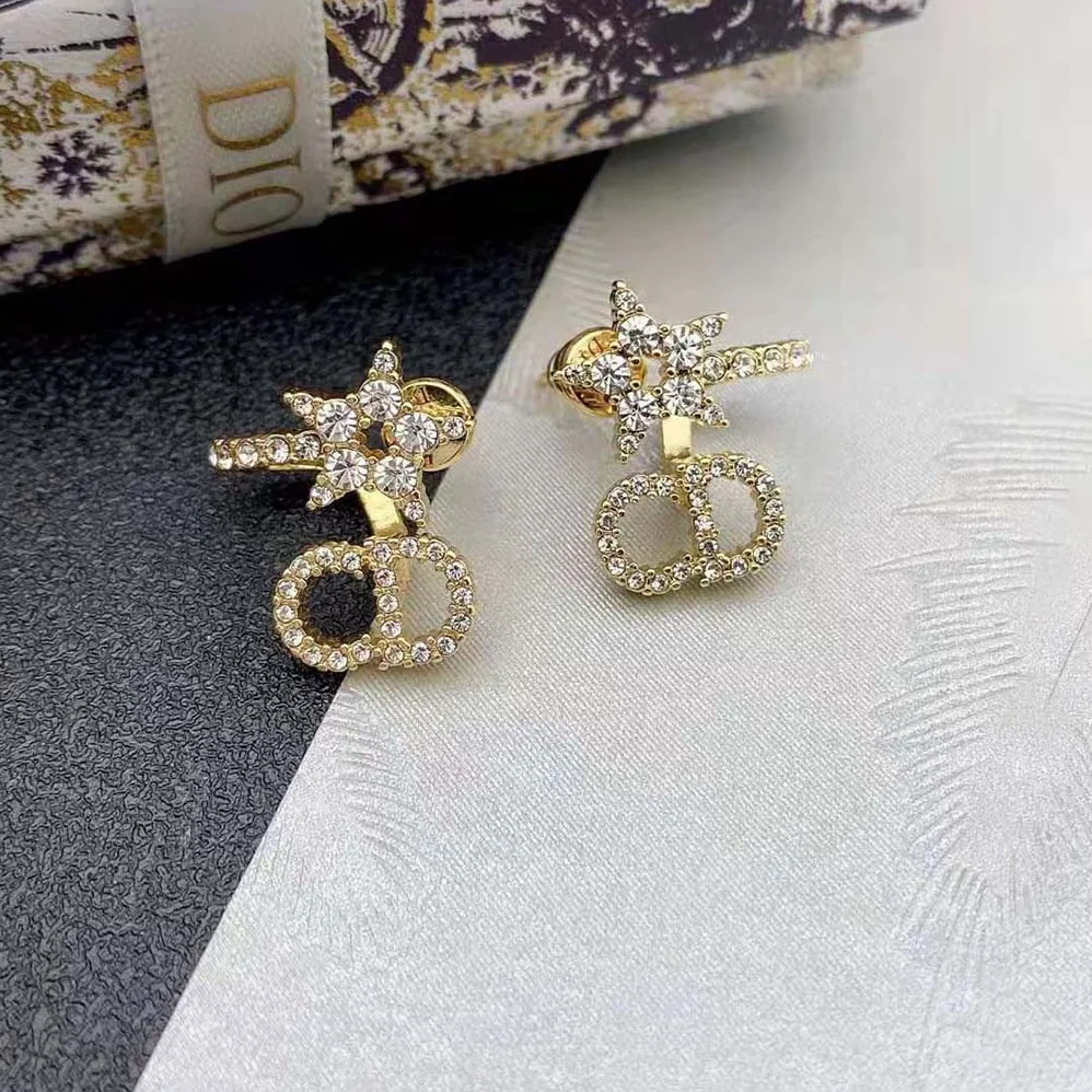 Dior Clair D Lune Earrings Gold-Finish Metal and White Crystals for Women