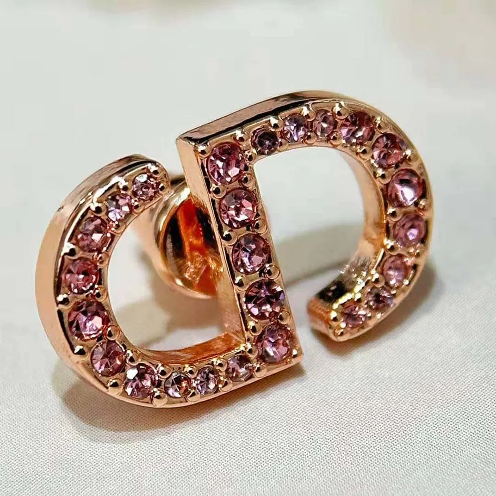 Dior Petit CD Studs Earrings Pink-Finish Metal and Pink Crystals for Women Dior Petit CD Studs Earrings Pink-Finish Metal and Pink Crystals for Women