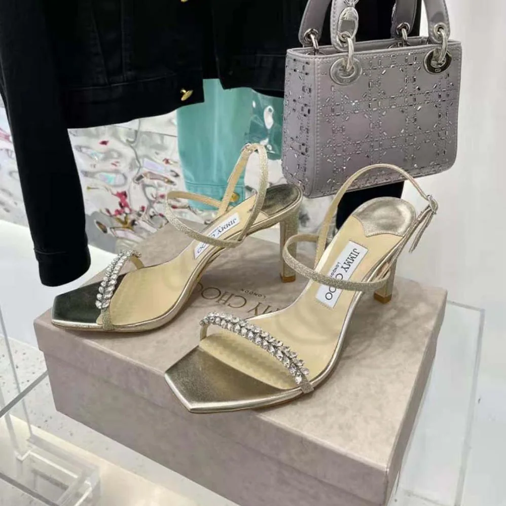 Jimmy Choo Meira 85 Platinum Lce Dusty Glitter Sandals for Women