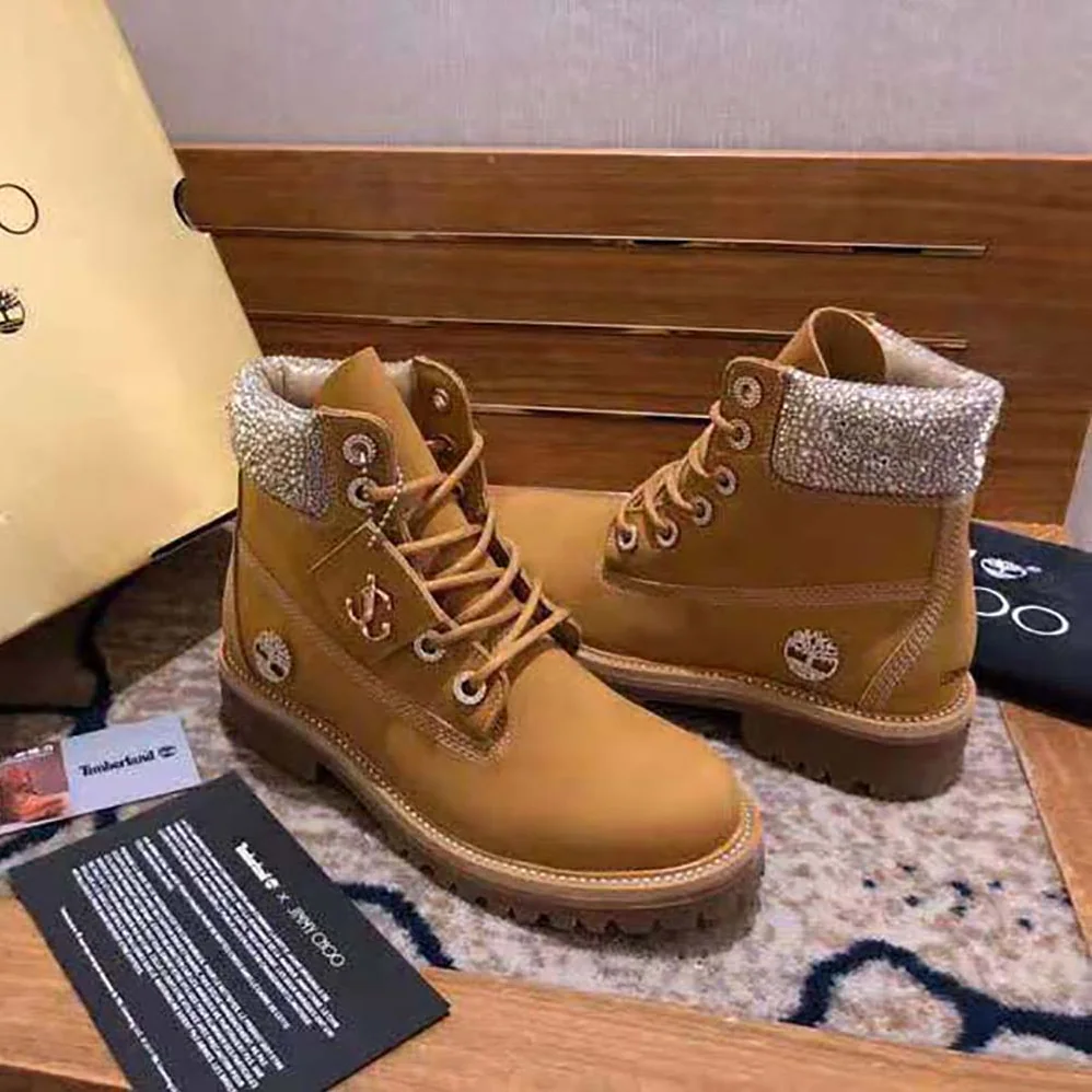 Jimmy Choo JC X Timberland/F Wheat Nubuck Leather Boots with Crystal Collar for Women Jimmy Choo JC X Timberland/F Wheat Nubuck Leather Boots with Crystal Collar for Women