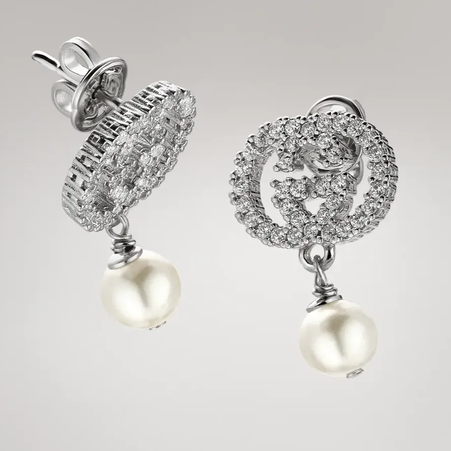 Gucci Crystal And Pearl Earrings Palladium Hardware A0009F J9740 8524 Gucci Crystal And Pearl Earrings Palladium Hardware A0009F J9740 8524