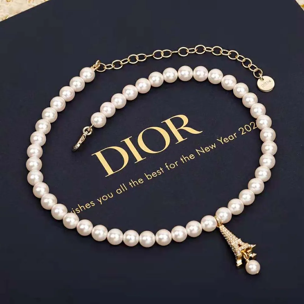 Dior Plan De Paris Choker Gold-Finish Metal and White Resin Pearls for Women