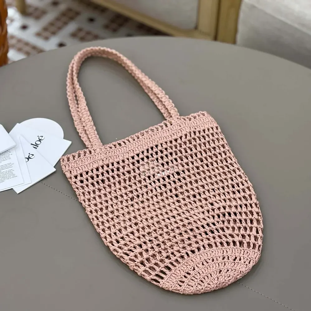 Chloe Small Summer Banana Tote Bag in Raffia for Women in Pink Chloe Small Summer Banana Tote Bag in Raffia for Women in Pink