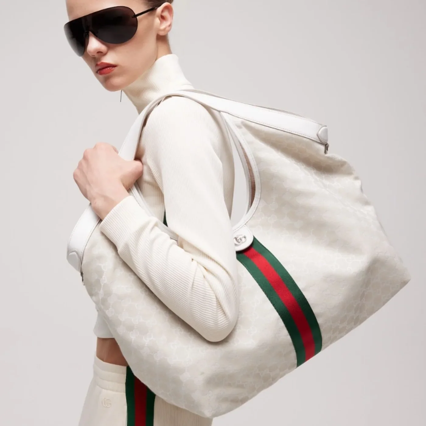 Gucci Giglio Large Tote Bag in White Silver Hardware