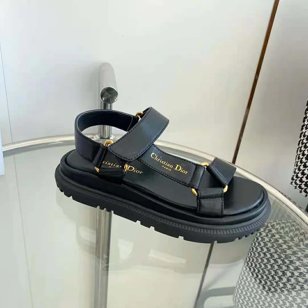 Dior D for Women in Wave Sandal Black Lambskin Dior D for Women in Wave Sandal Black Lambskin