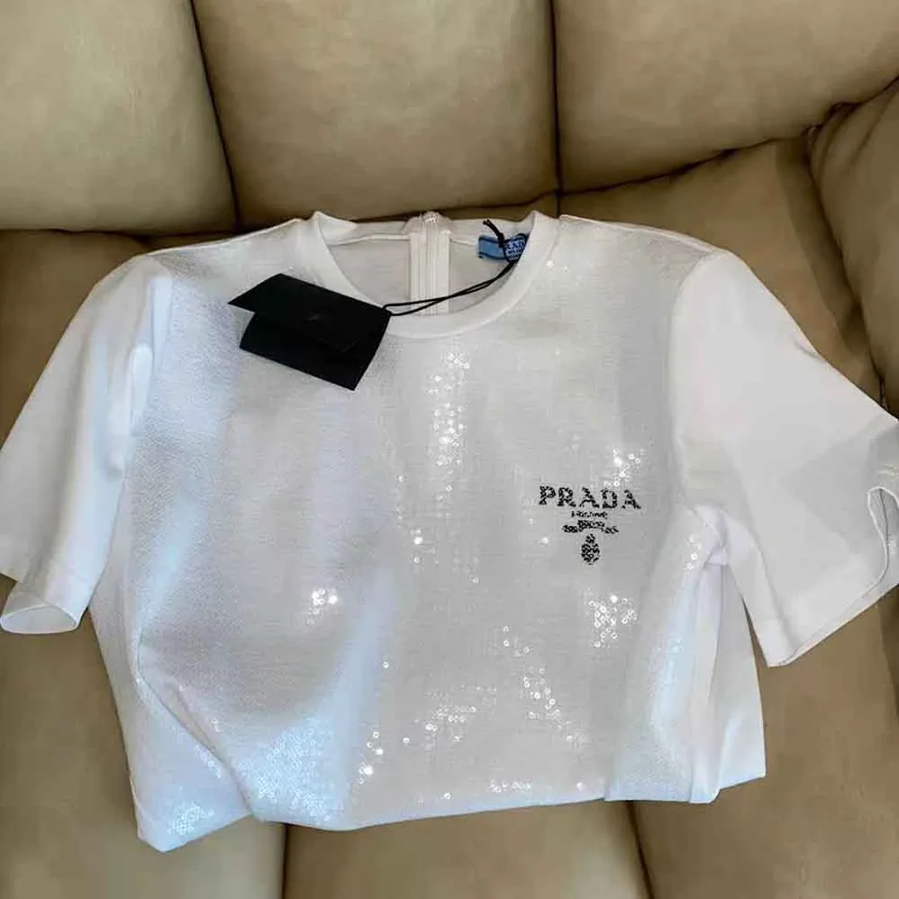 Prada Embroidered Cotton T-shirt for Women in White