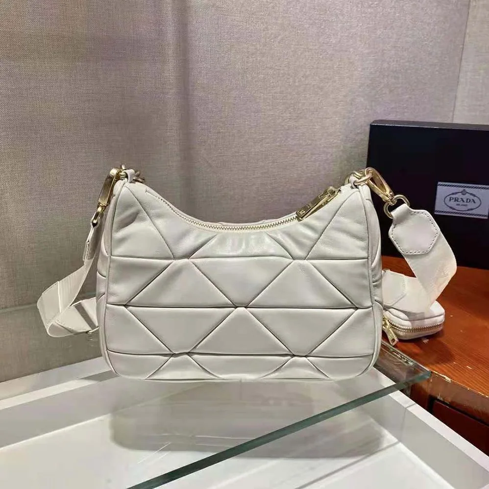 Prada System Nappa Leather Patchwork Shoulder Bag for Women in White Prada System Nappa Leather Patchwork Shoulder Bag for Women in White