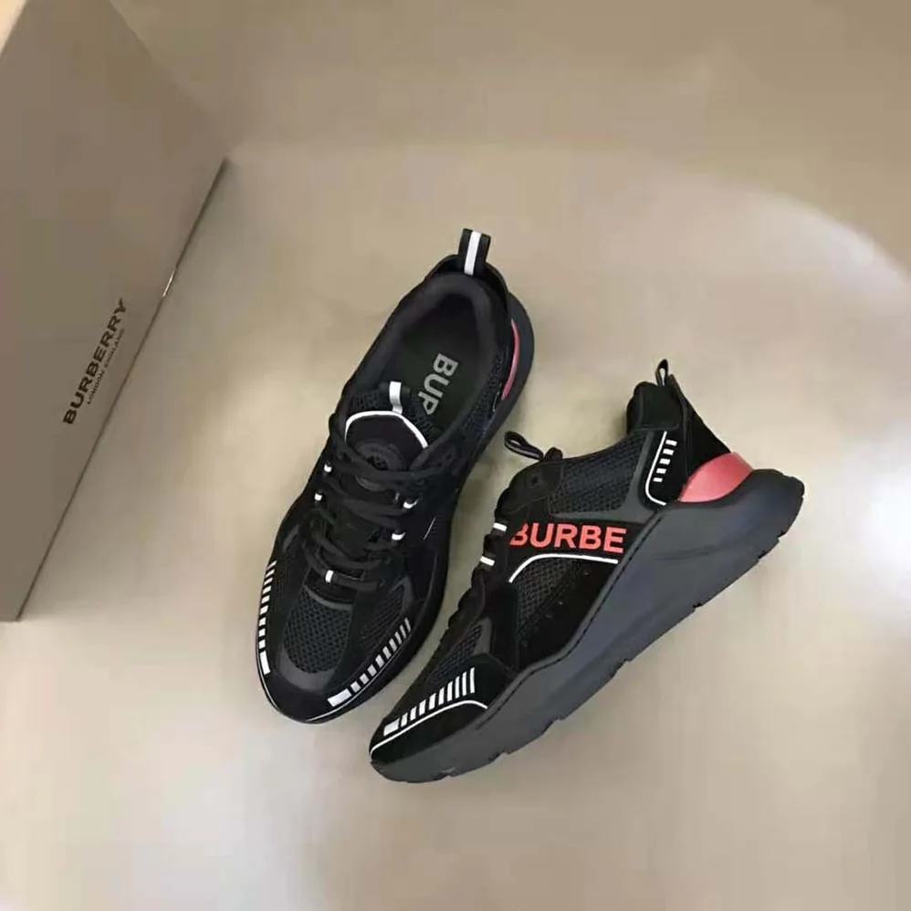 Burberry Logo Print Suede and Mesh Sneakers for Men in Black Burberry Logo Print Suede and Mesh Sneakers for Men in Black