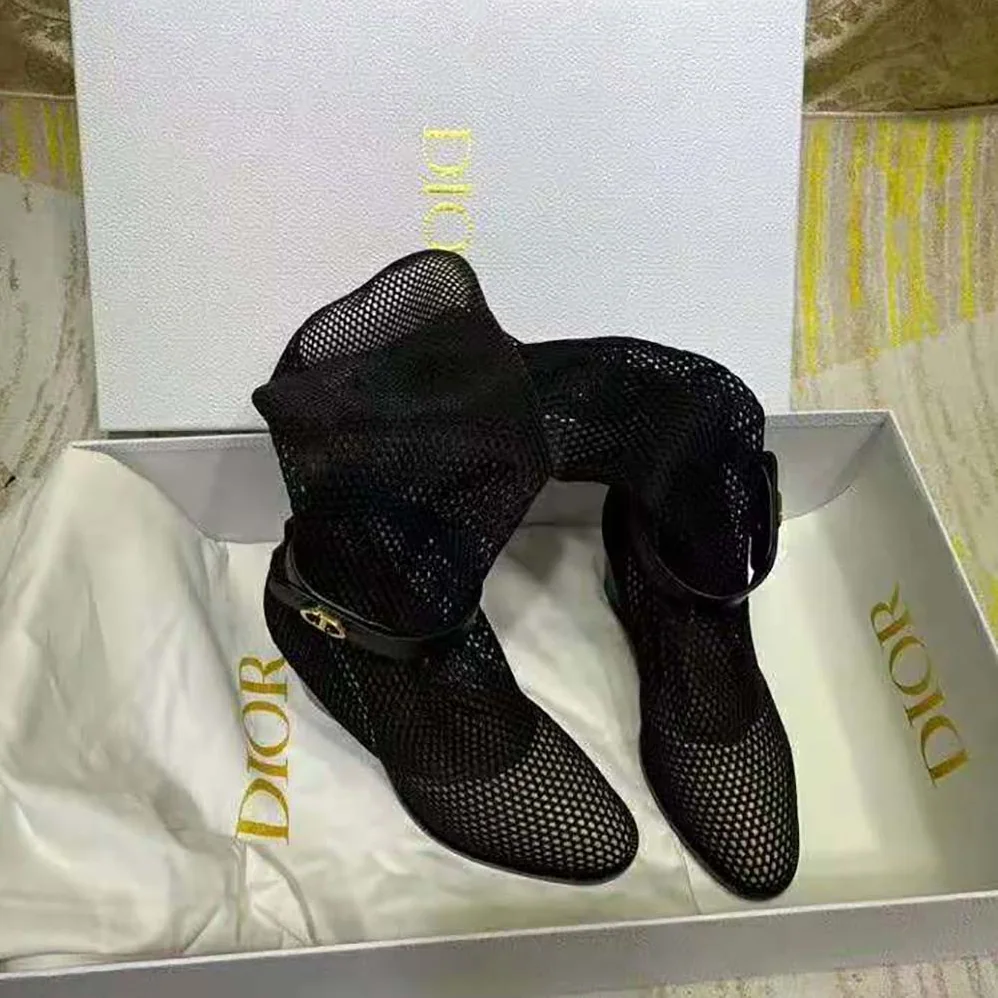 Dior Dior Empreinte Heeled Boot Black Mesh Calfskin for Women