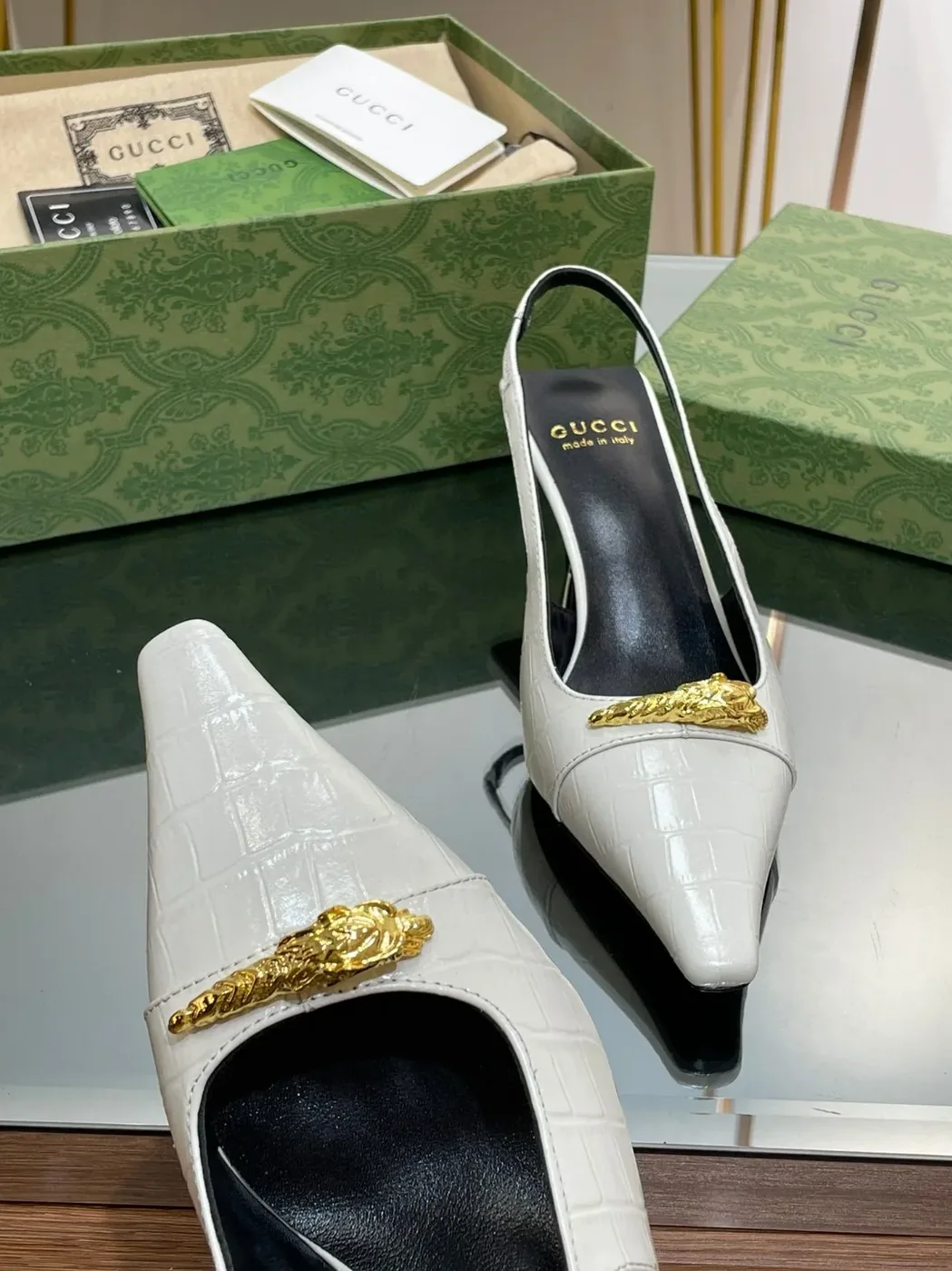 Gucci Gg Slingback Mid in Heel Pump White Gucci Gg Slingback Mid in Heel Pump White