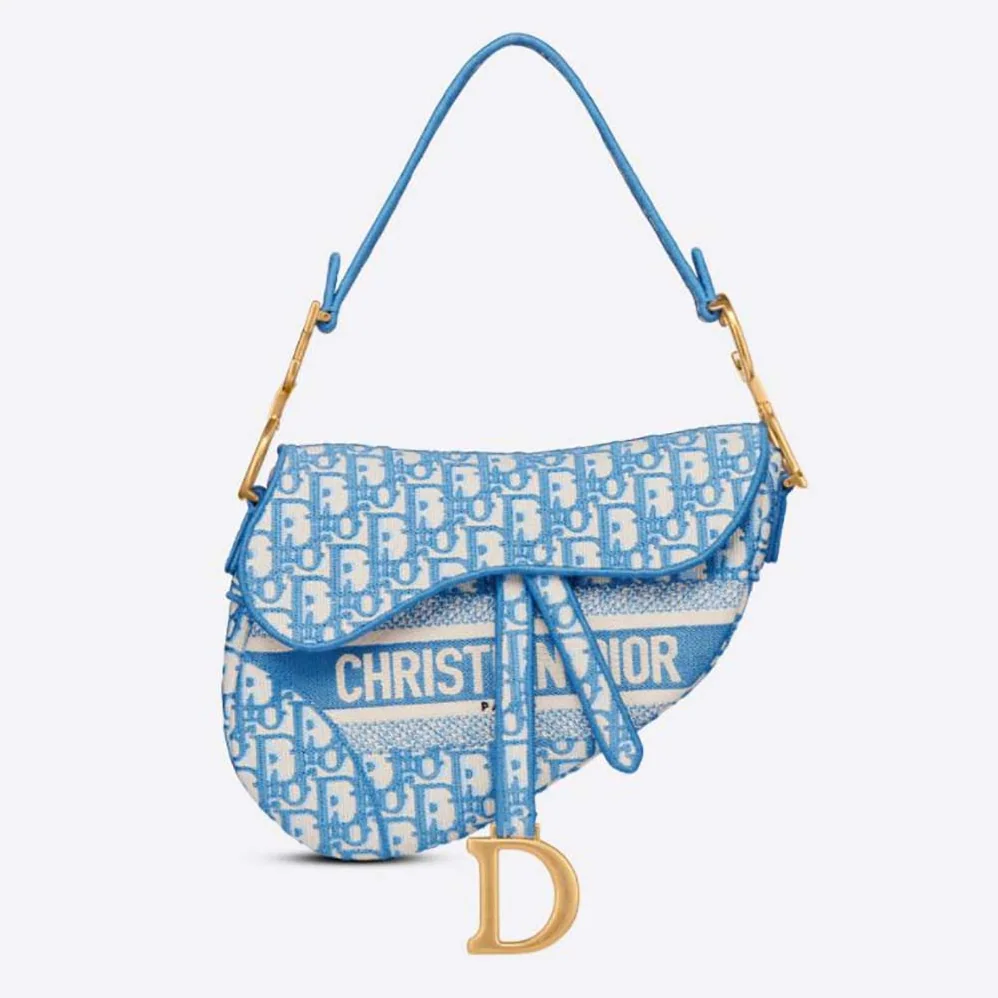 Dior Saddle Bag Cornflower Blue Dior Oblique Embroidery for Women