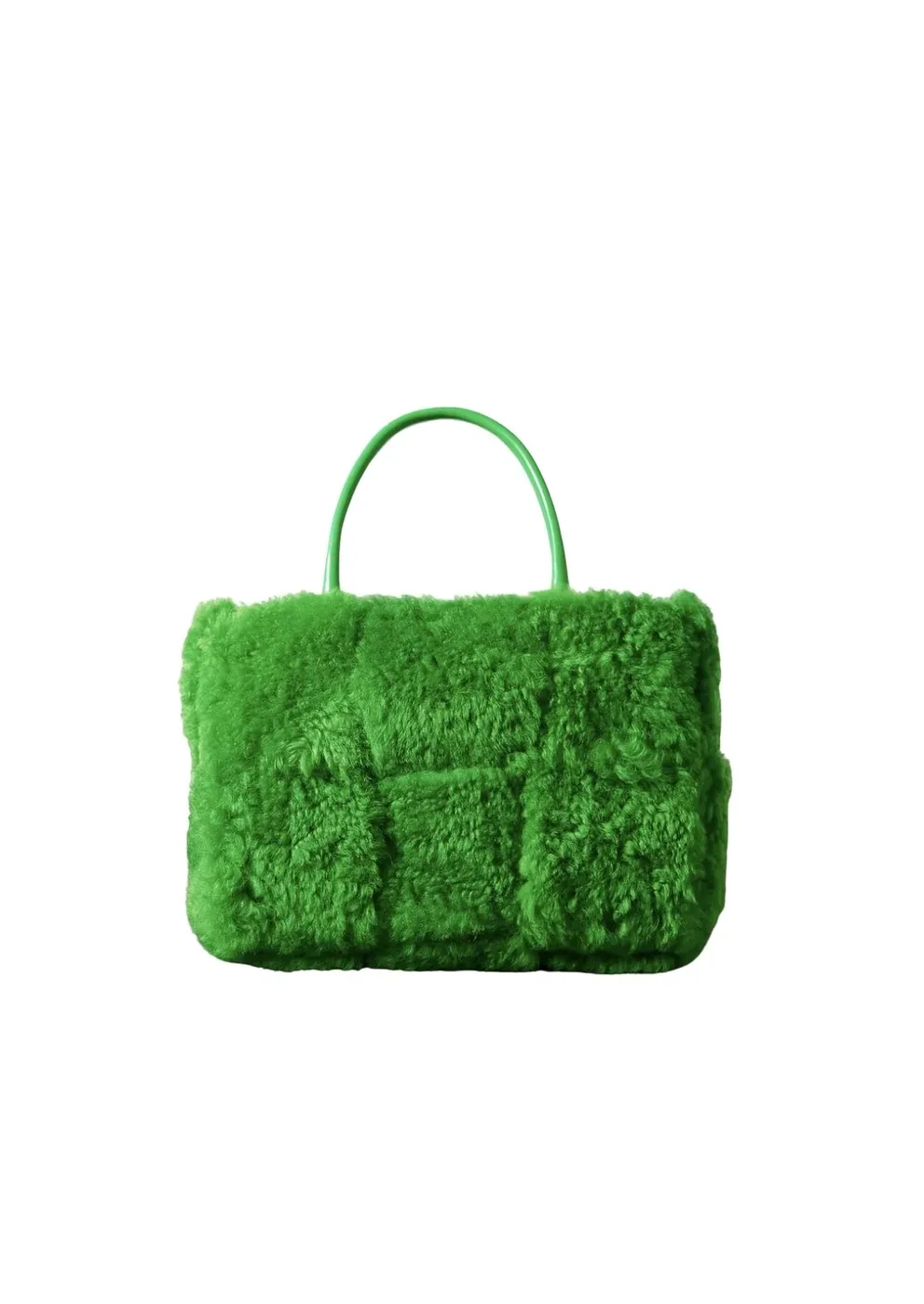 Arco Small Trimmed Intrecciato Shearling Tote Green