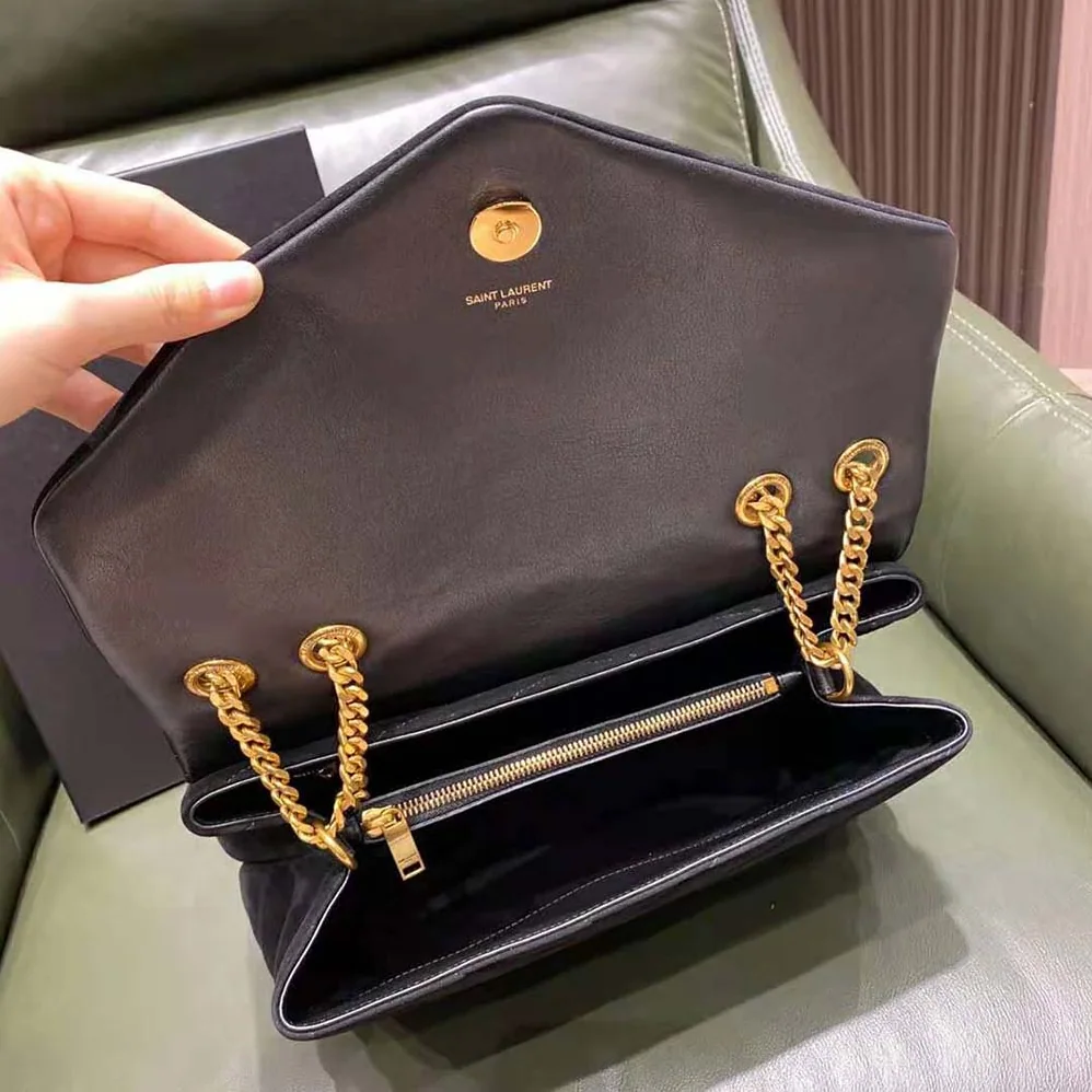 Saint Laurent YSL Loulou Medium Chain Bag in “Y”-Quilted Suede for Women in Black