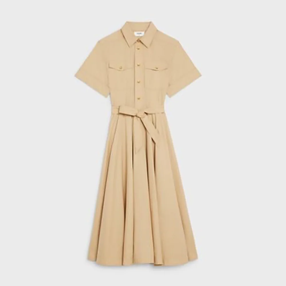 Celine Shirt Dress in Lightweight Cotton for Women in Brown Celine Shirt Dress in Lightweight Cotton for Women in Brown