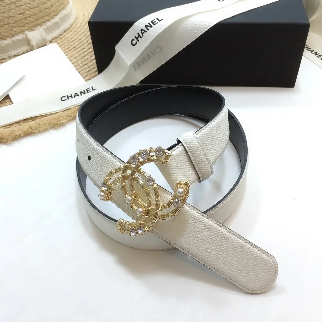 Chanel Belt With Double C Buckle White Gold Chanel Logo Hardware for Women