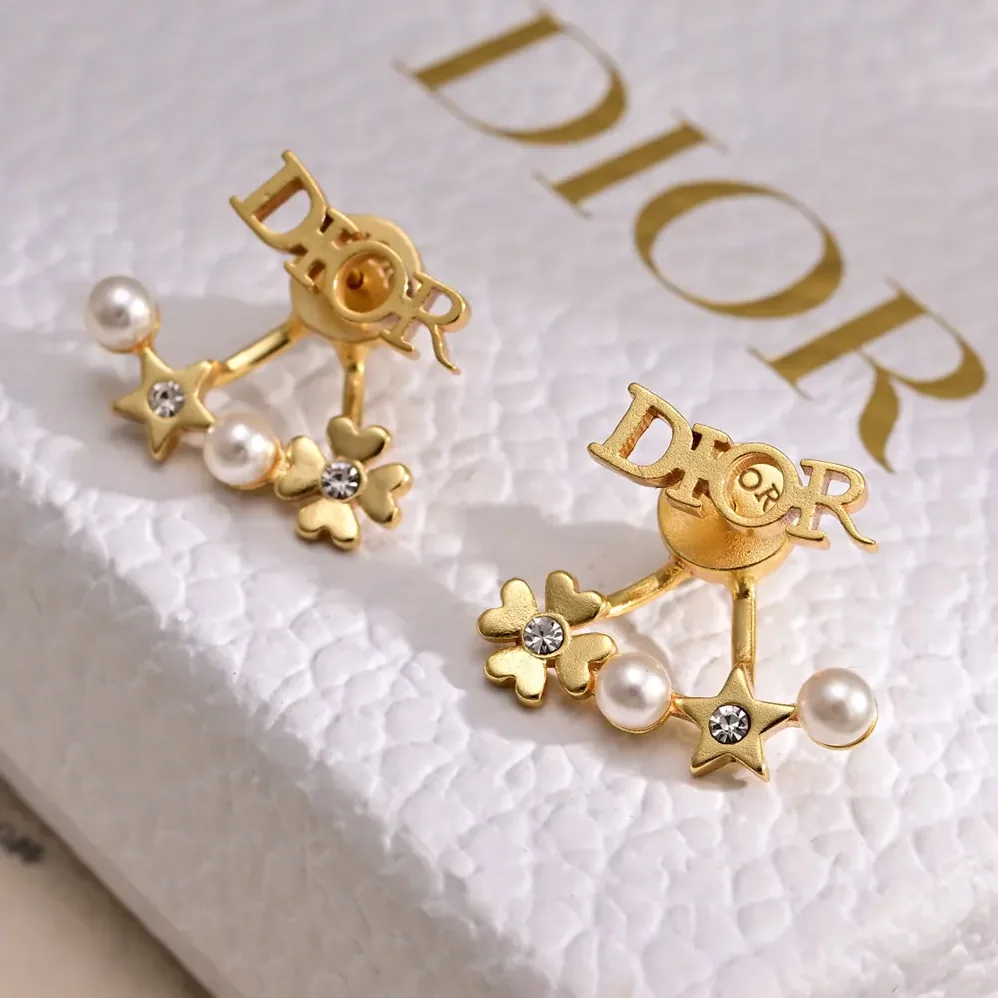 Dior Tribales Earrings Gold-Finish Metal with White Resin Pearls and Silver for Women in Tone Crystals