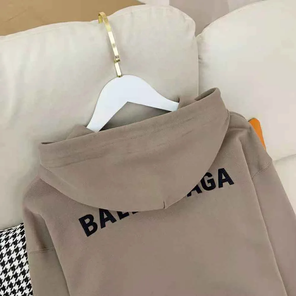 Balenciaga Hoodie Medium Fit in Dark Beige and Black Curly Fleece for Men