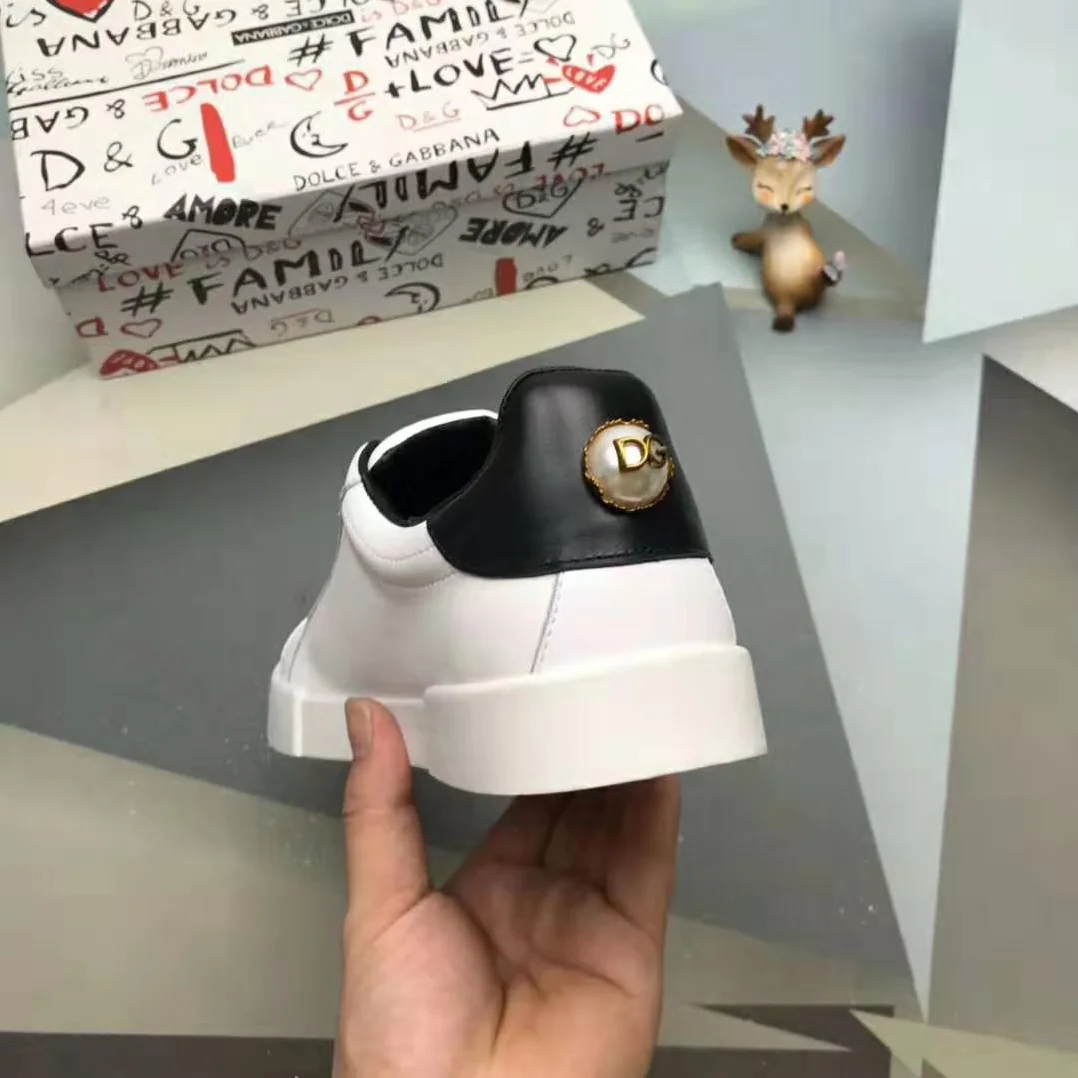 Dolce Gabbana D&G Printed Calfskin Portofino Sneakers in White for Men Dolce Gabbana D&G Printed Calfskin Portofino Sneakers in White for Men