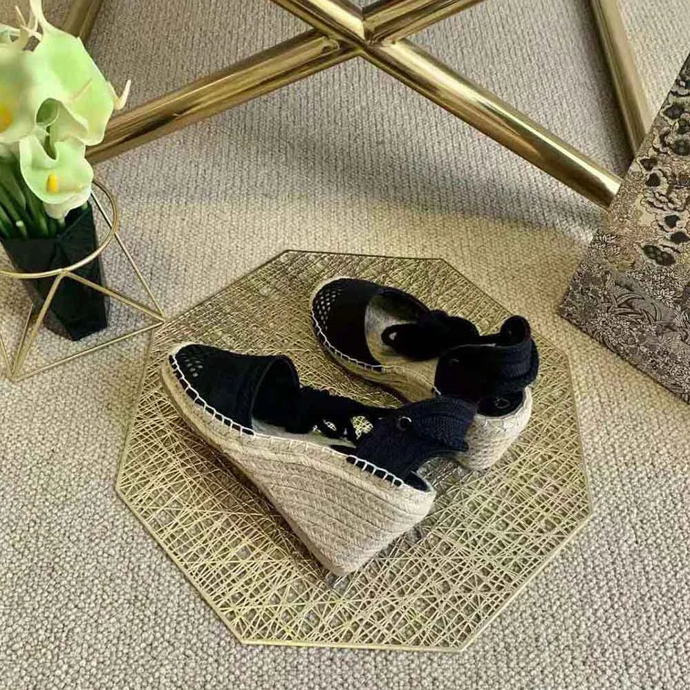 Dior Granville Wedge Espadrille Black Mesh Embroidery for Women Dior Granville Wedge Espadrille Black Mesh Embroidery for Women