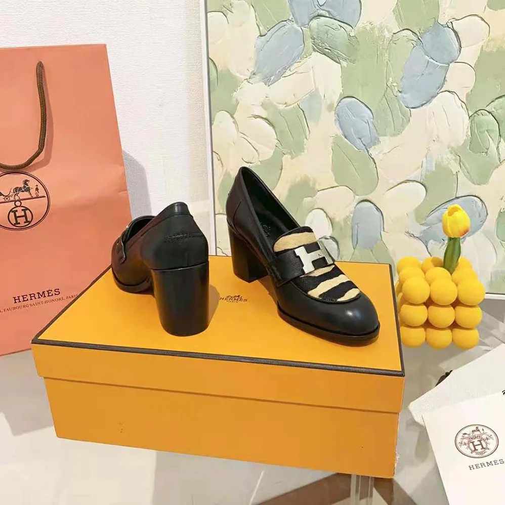 Hermes Dauphine 70 Loafer High Heel Loafer in Calfskin for Women in Black