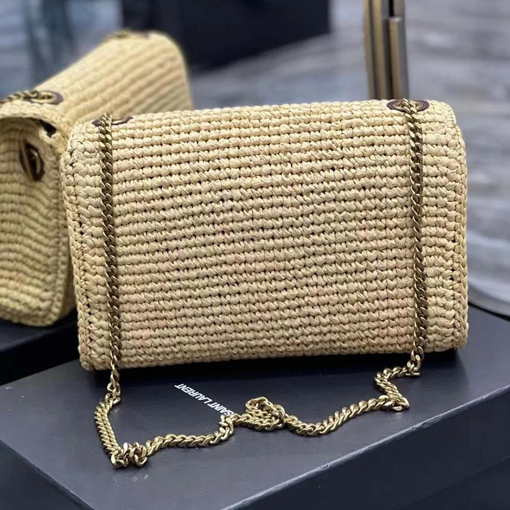Saint Laurent YSL Kate Medium Supple Chain Bag in Raffia for Women in Natural Saint Laurent YSL Kate Medium Supple Chain Bag in Raffia for Women in Natural