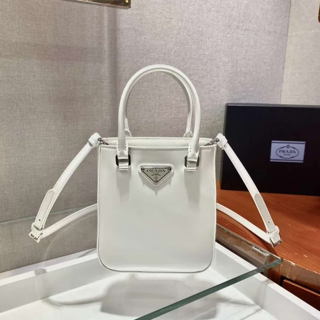 Prada Small Brushed Tote White Prada Small Brushed Tote White