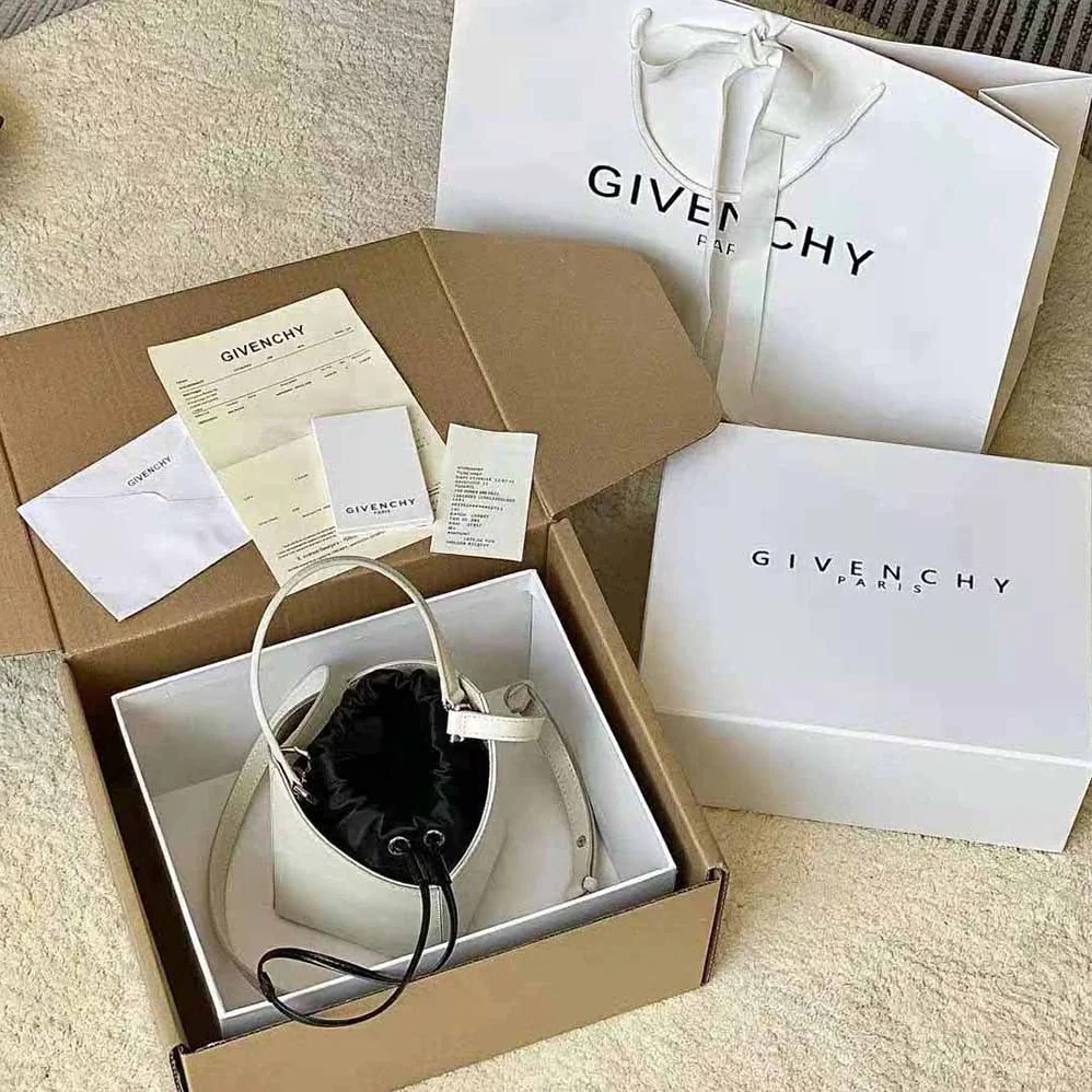 Givenchy Mini Cut Out Bucket Bag in Box Leather for Women in White Givenchy Mini Cut Out Bucket Bag in Box Leather for Women in White
