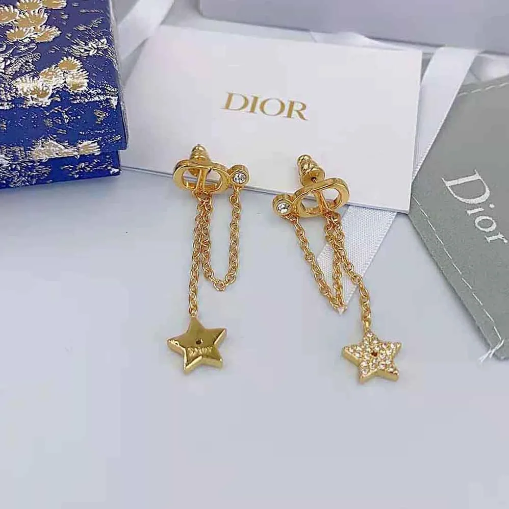 Dior Petit CD Earrings Gold-Finish Metal and White Crystals for Women Dior Petit CD Earrings Gold-Finish Metal and White Crystals for Women