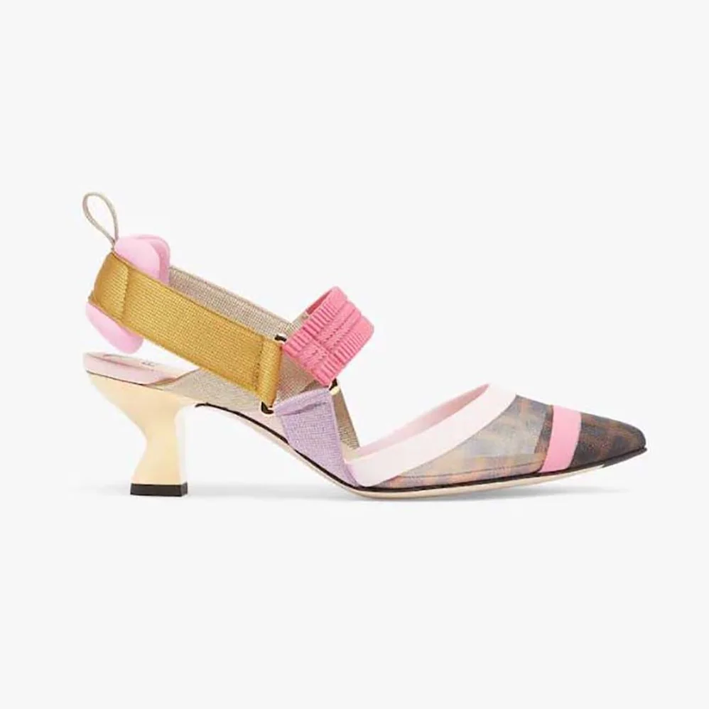 Fendi Colibrì Brown Mesh Medium for Women in Heeled Slingbacks
