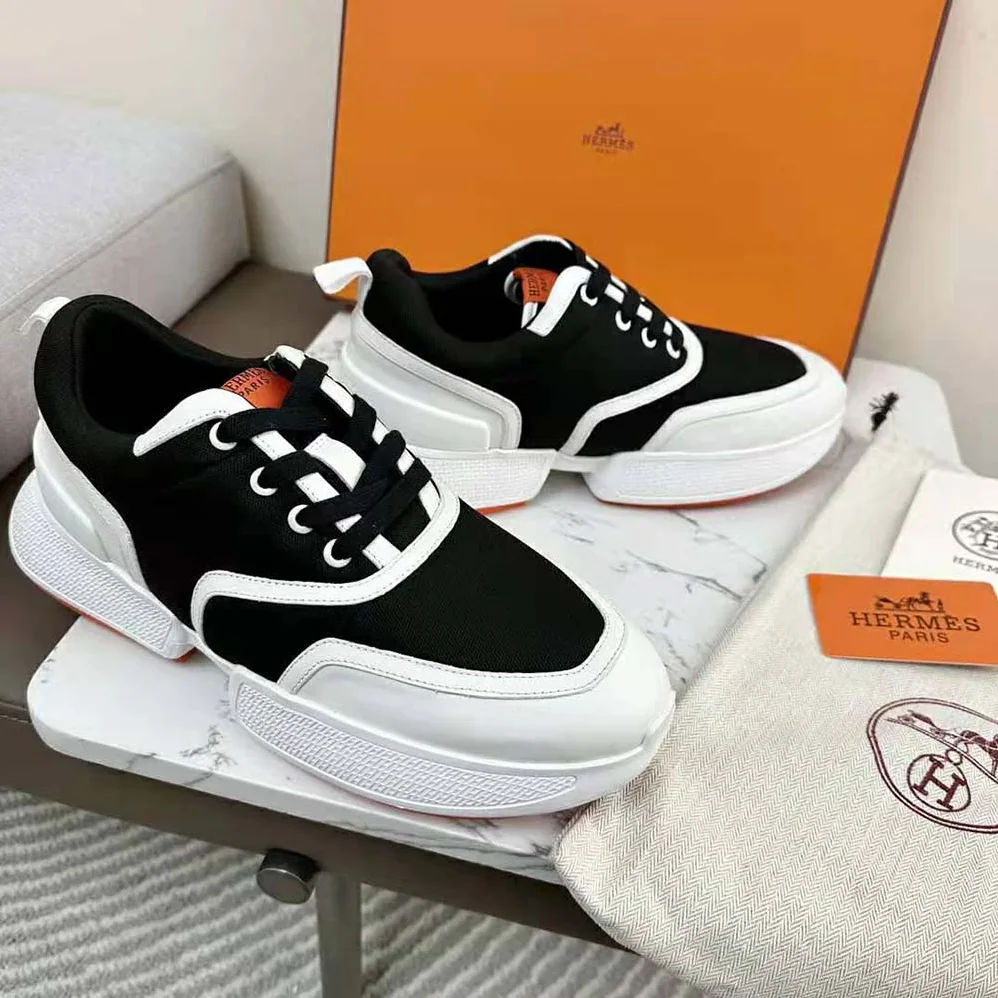 Hermes Giga Sneaker in Mesh Pique and Calfskin for Women in Black Hermes Giga Sneaker in Mesh Pique and Calfskin for Women in Black