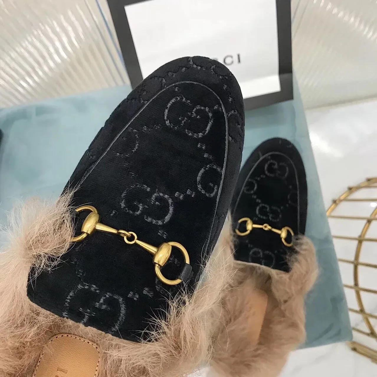 Gucci Princetown Slipper Mules By Velvet Black for Women Gucci Princetown Slipper Mules By Velvet Black for Women