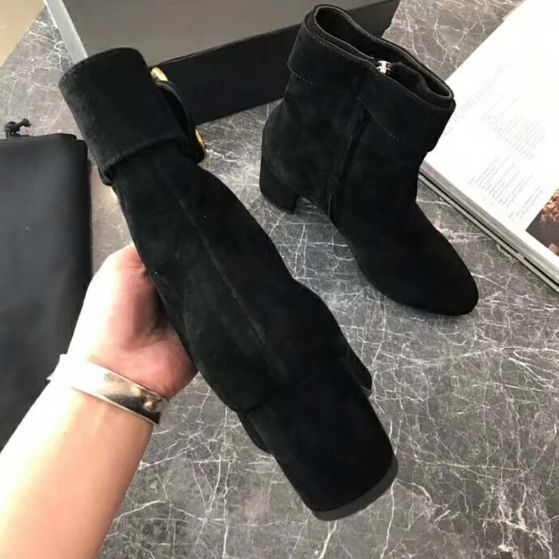 Saint Laurent YSL Shoes Joplin Buckle Bootie in Suede for Women in Black