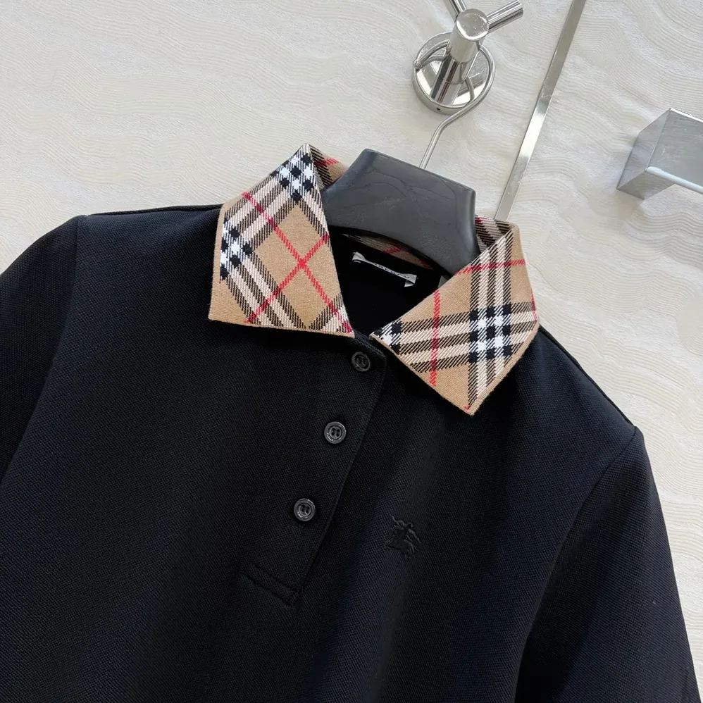 Burberry Check Collar Cotton Polo Shirt for Men in Black Burberry Check Collar Cotton Polo Shirt for Men in Black