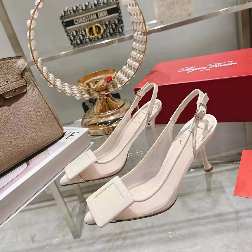 Roger Vivier Viv' In The City Net Covered Buckle Slingback Pumps in Fabric for Women in White