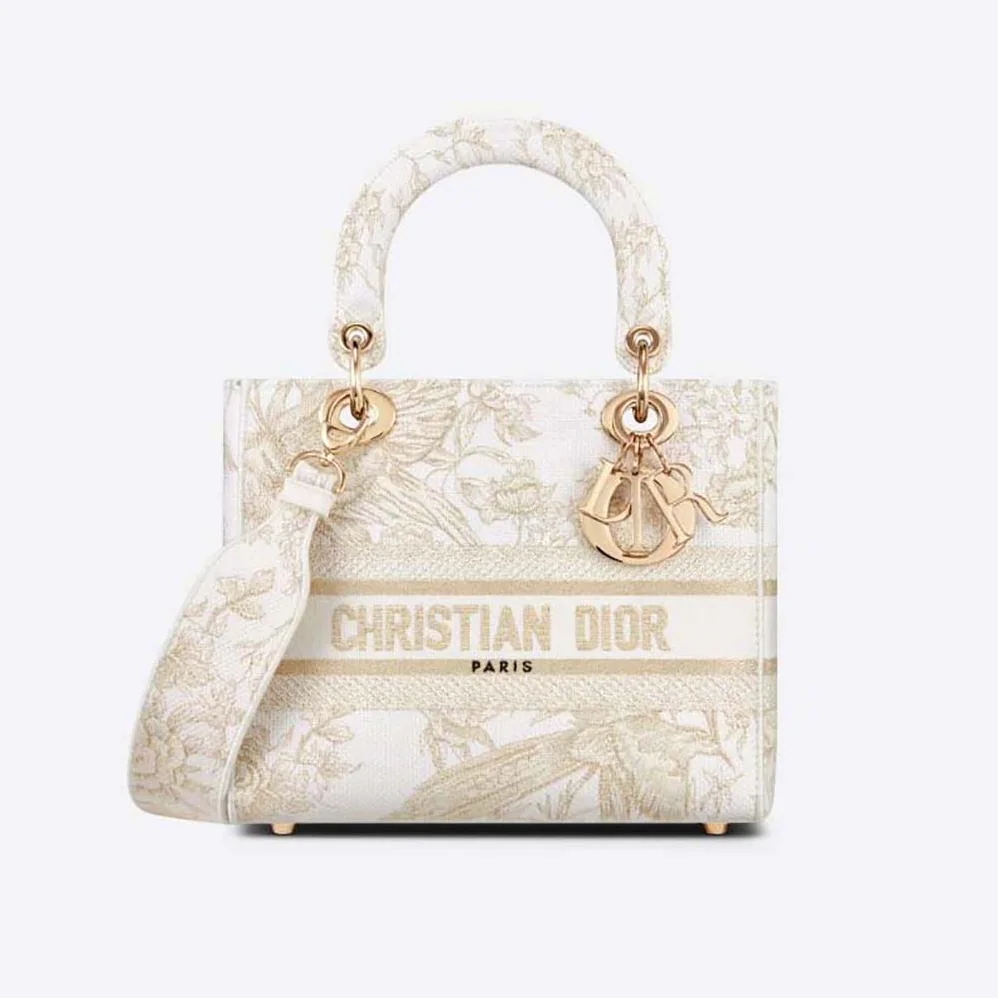 Dior Medium Lady D-lite Bag Dior Jardin D'Hiver Embroidery with Gold for Women in Tone Metallic Thread Dior Medium Lady D-lite Bag Dior Jardin D'Hiver Embroidery with Gold for Women in Tone Metallic Thread