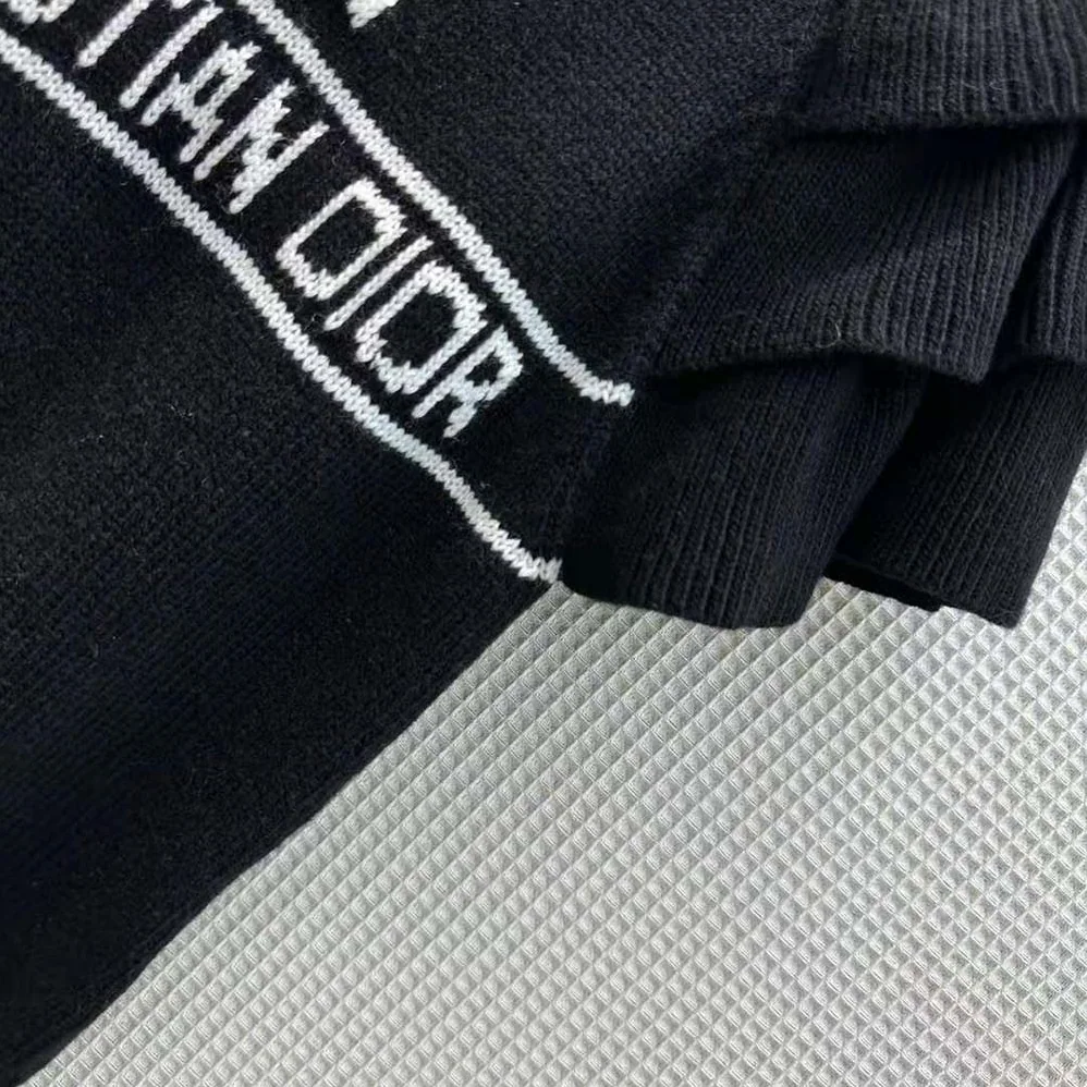 Dior Sweater with Ruffles Black Cashmere Knit with Signature for Women Dior Sweater with Ruffles Black Cashmere Knit with Signature for Women