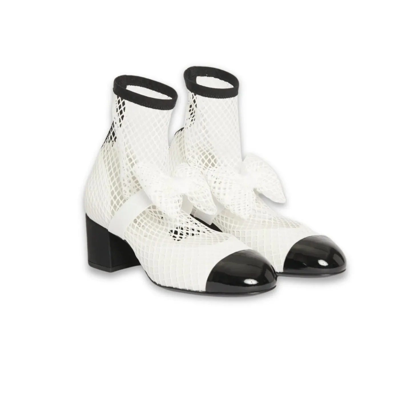 Chanel Mesh Bow Ankle Boots White