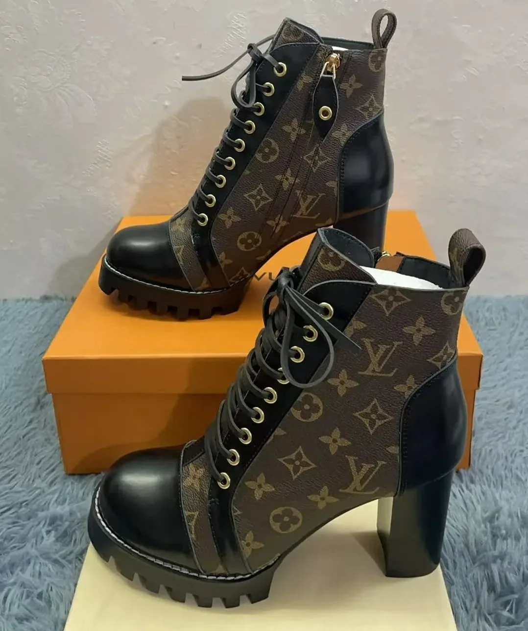 Louis Vuitton Star Trail Ankle Boots Patent Monogram Material Black 1A2Y7P