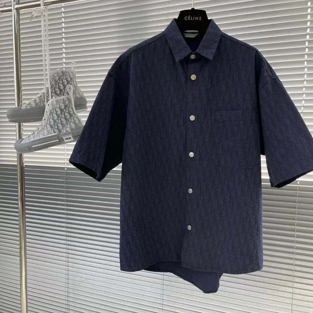 Dior Dior Charm Short-Sleeved Shirt Navy Cotton Poplin for Men Dior Dior Charm Short-Sleeved Shirt Navy Cotton Poplin for Men