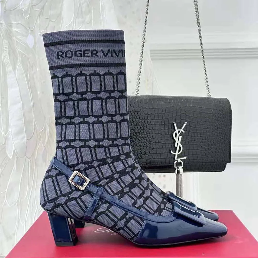 Roger Vivier Belle Vivier Sock Lacquered Buckle Ankle Boots in Patent Leather for Women in Blue Roger Vivier Belle Vivier Sock Lacquered Buckle Ankle Boots in Patent Leather for Women in Blue