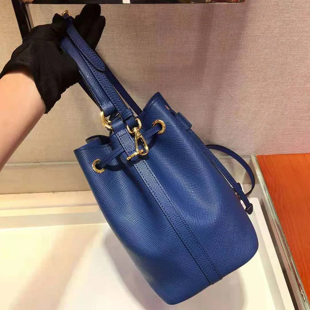Prada Saffiano Leather Bucket Bag for Women in Navy
