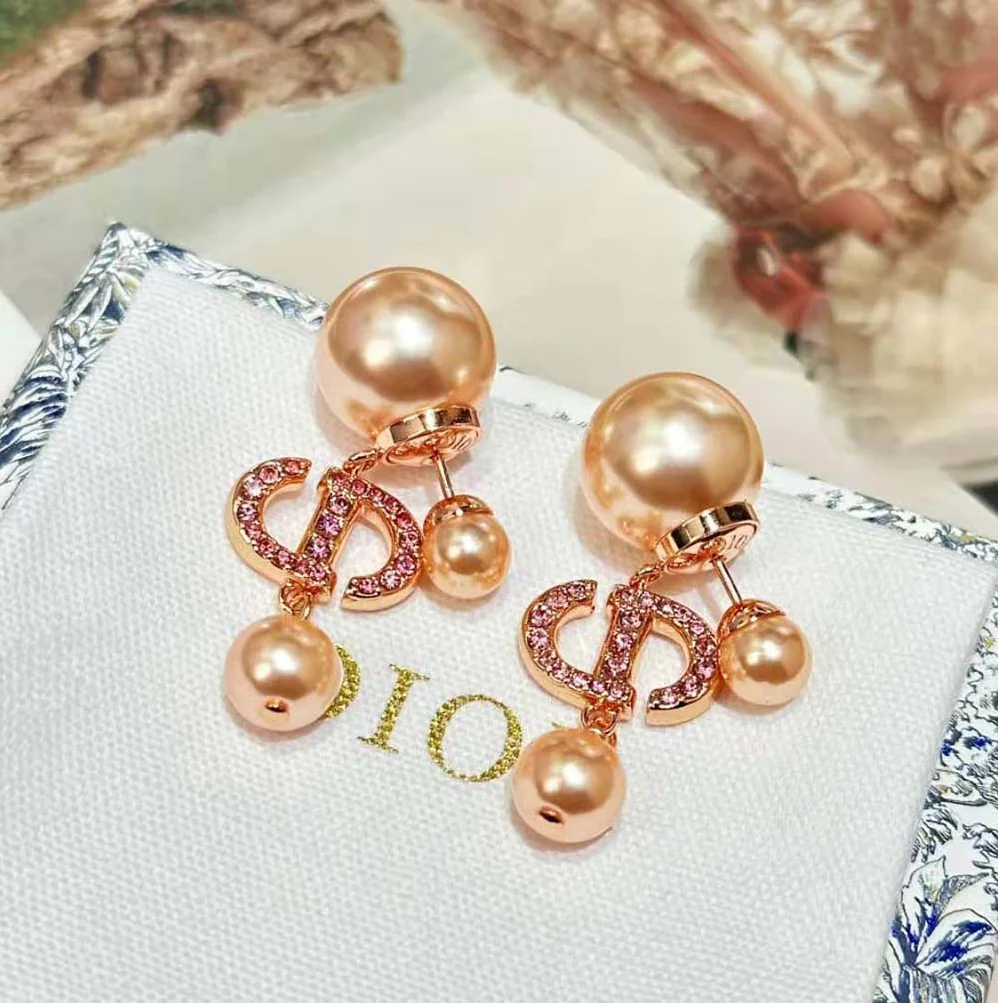 Dior Tribales Earrings Pink-Finish Metal with Pink Resin Pearls and Crystals for Women