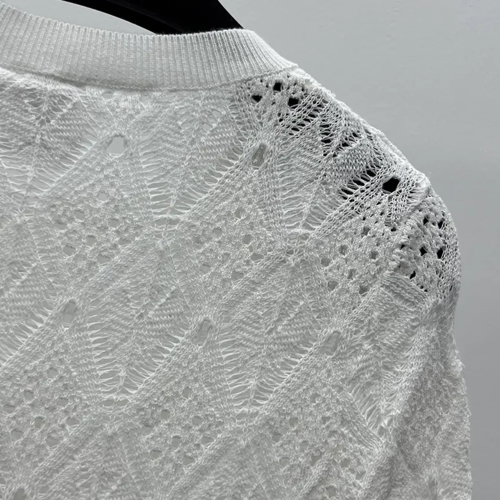 Dior Dioriviera Embroidered Short-Sleeved Sweater Ecru Openwork Cotton Knit for Women Dior Dioriviera Embroidered Short-Sleeved Sweater Ecru Openwork Cotton Knit for Women