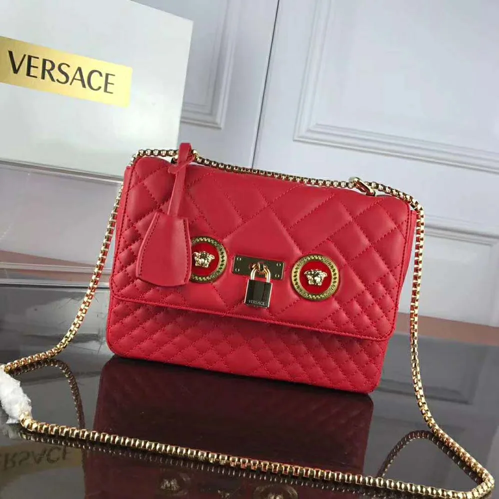 Versace Small Quilted Icon Shoulder Bag Nappa Leather for Women in Red Versace Small Quilted Icon Shoulder Bag Nappa Leather for Women in Red