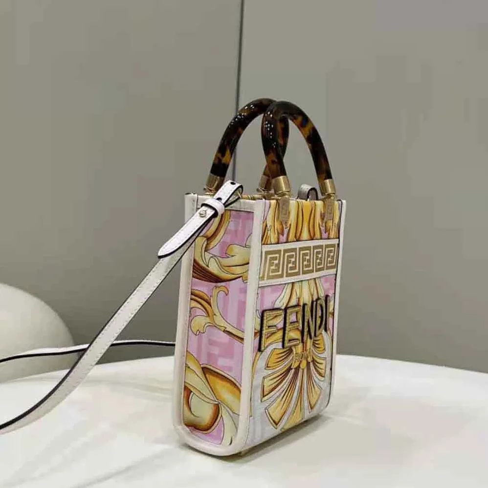 Fendi Mini Sunshine Shopper Fendace Printed White Leather Mini Bag for Women Fendi Mini Sunshine Shopper Fendace Printed White Leather Mini Bag for Women
